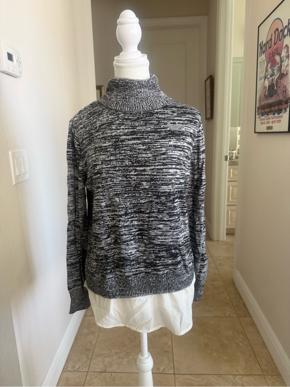 DKNYC woman’s Black & White Marled Turtleneck Sweater